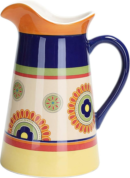 Bico Tunisian Ceramic 2.5 Quarts Pitcher with Handle, Decorative Vase for Flower Arrangements, Dishwasher Safe