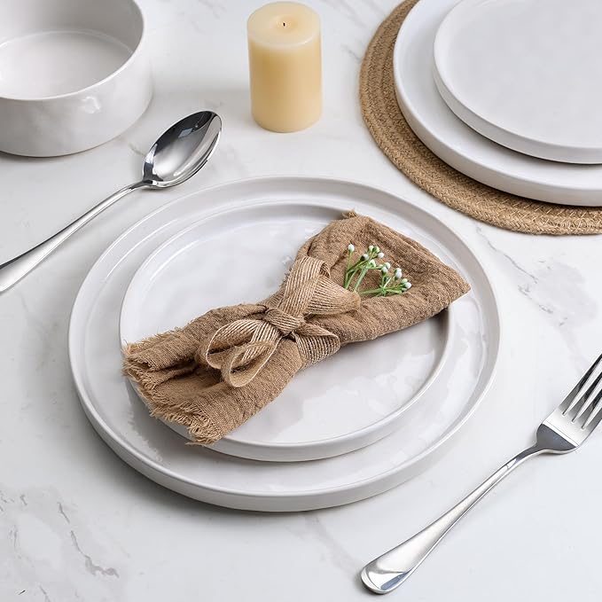 LIANYU Stoneware Dinnerware Sets, 12 Piece Plates and Bowls Dish Set for 4, Kitchen Speckled Dinner Ware Dining Dishware, Microwave & Dishwasher Safe, Polar White