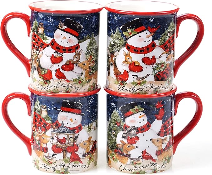 Magic of Christmas Snowman 16-Piece Holiday Dinnerware Set – Service for 4 – Cheerful Winter Plates, Mugs & Bowls for Family Meals, Holiday Gatherings & Festive Table Settings