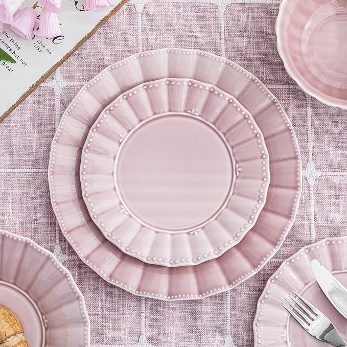 HOMBENE Dinnerware set, 16 Piece plates and bowls sets for 4, Ceramic Mordern dish set for party, Porcelain dish set, House gift, Microwavable safe, Mixed Colors