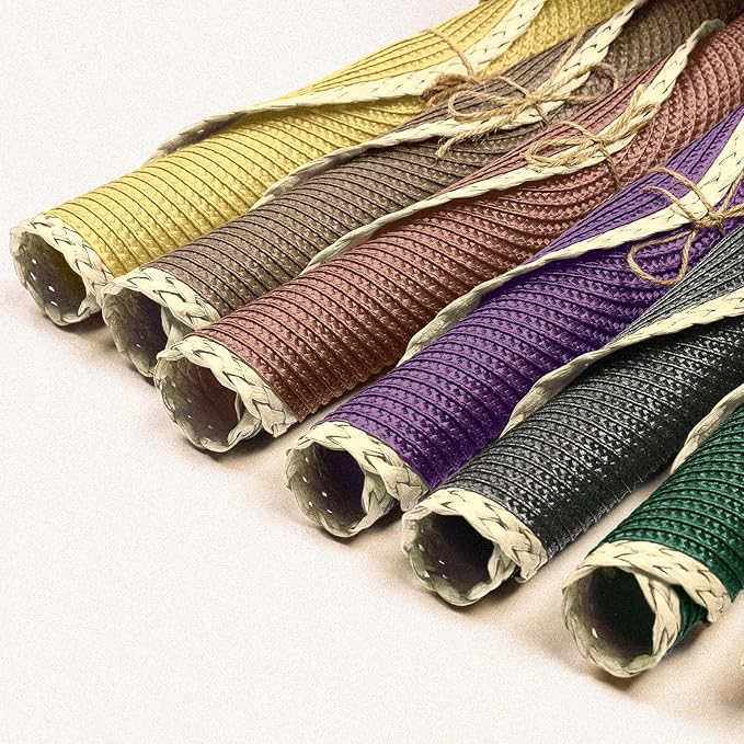 Noctiflorous Round Placemats Set of 4, 15 Inch Braided Hand Woven Table Mats, Heat Resistant Non-Slip Wipeable Thin Edge Place Mats for Kitchen Dining Indoor Outdoor Use(Purple, 4)