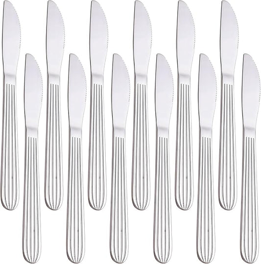 Dinner Forks, Spoons & Dinner knives Set, Food Grade Stainless Steel Silverware Set, Mirror Polished, Dishwasher Safe Flatware Set (12-Pcs, Dinner Knives)