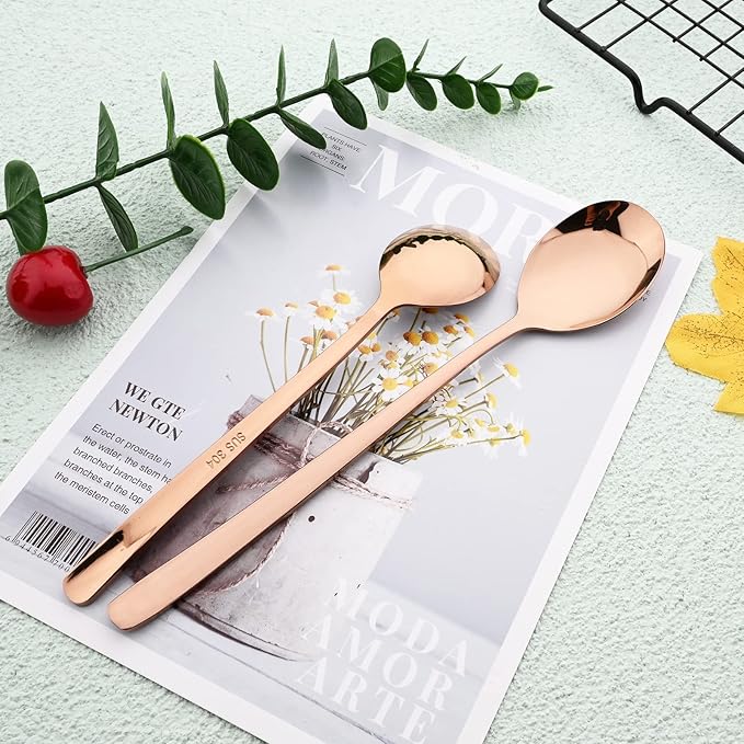 Knives and Forks Set Flatware Set Korean Silverware SUS304 Stainless Steel Kitchen Dinnerware Portable Utensils for Home, Camping Restaurant Christmas Gift - Rose Gold