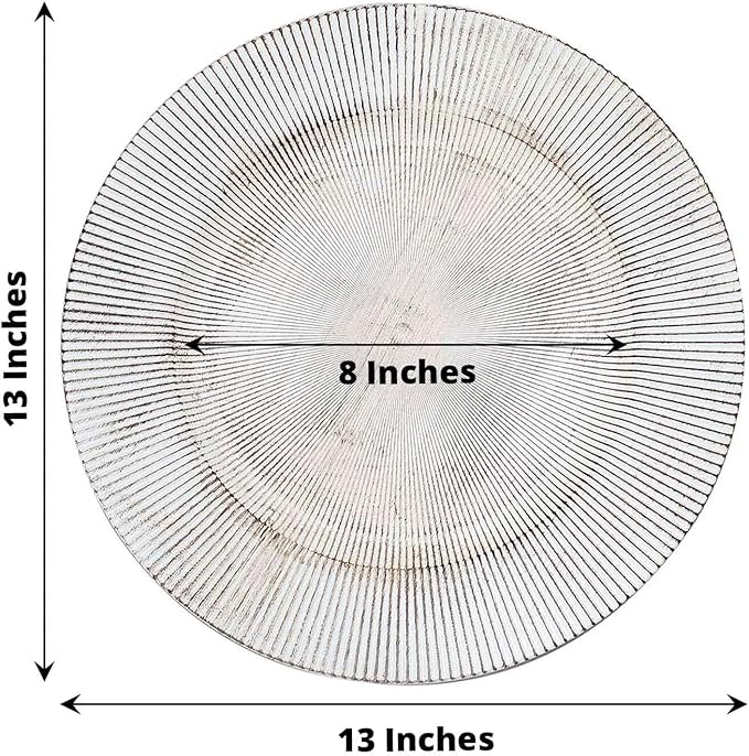 Efavormart 6 Pack | 13" White Washed Sunray Rim Faux Wood Plastic Charger Trays, Round Disposable Serving Plates