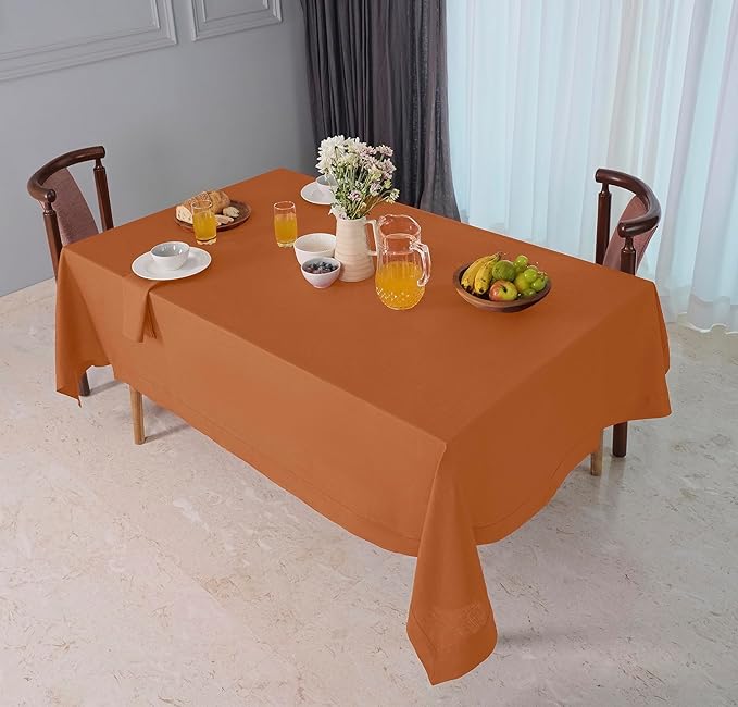D'Moksha Homes Rust Tablecloth 60 x 108 Inch - 100% Pure Linen Rectangular Tablecloth - Machine Washable Table Cloth for Winter, Christmas, Holiday, New Year