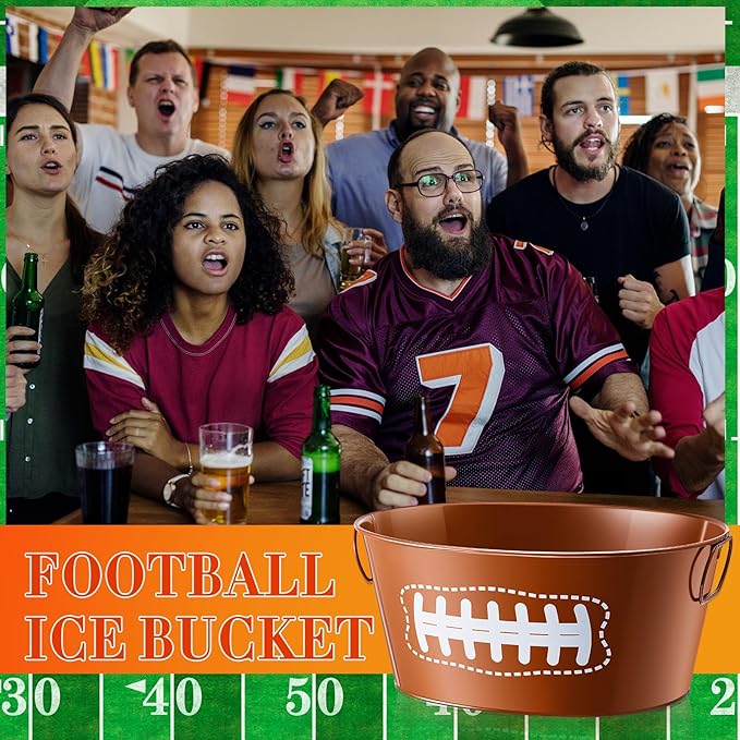 Ctosree 2 Pcs 4 Gallon Football Galvanized Metal Ice Buckets Beverage Tubs Football Party Large Drink Tin Bins Beer Wine Champagne Cocktail Cooler for Game Bar Supplies(Classic)