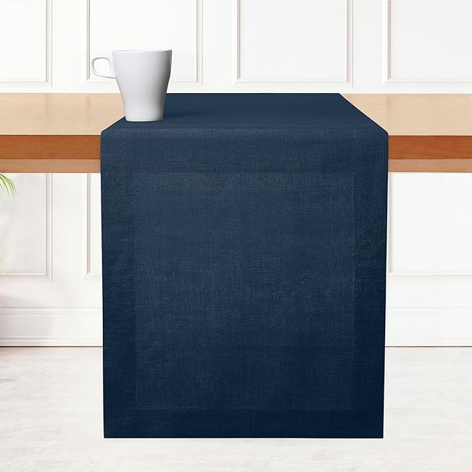 D'Moksha Homes Linen Table Runner 60 Inches - 100% Pure Linen Navy Blue Table Runner 14 x 60 Inch for Coffee Tables, Dresser, Winter, Christmas, Holiday, New Year - Machine Washable