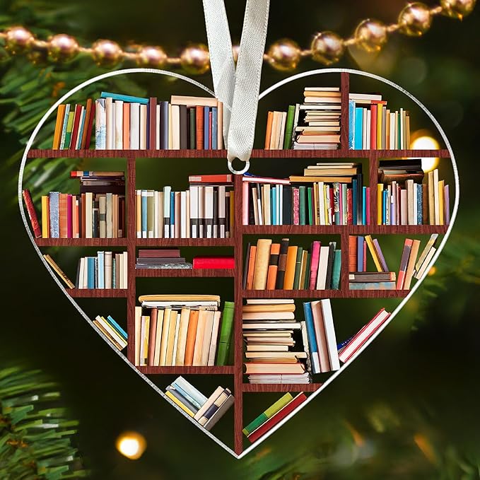 Book Ornaments for Christmas Tree - Book Lovers Gifts for Women - Gifts for Books Lover, Bookworm, Women, Librarian, Nerd - Acrylic Books Christmas Ornament