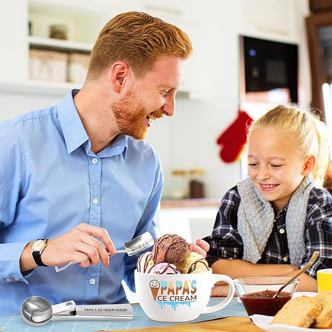 Christmas Gifts for Dad from Daughter Son Dad's Gifts for Father's Day Birthday Ice Cream Bowl and Scoop Dad's Ice Cream Shovel Set Present（Papa）
