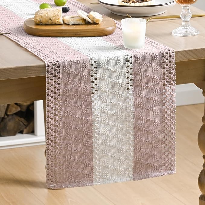 Artoid Mode Pink Farmhouse Rustic Table Runner, Seasonal Hollow Kitchen Dining Table Decoration for Home Party Decor 12x60 Inch