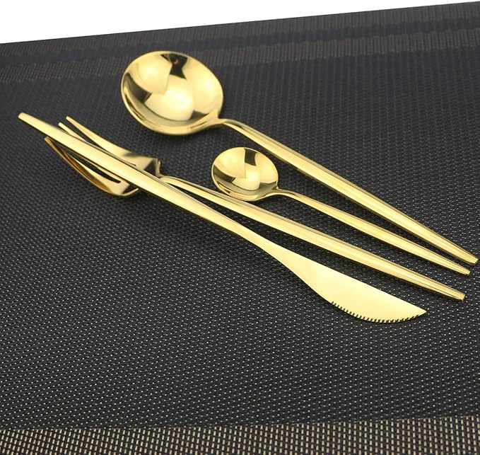 Gugrida 40-Piece Silverware Set 18/10 Stainless Steel Reusable Utensils Forks Spoons Knives Set, Mirror Polished Cutlery Flatware Set, Great for Family Gatherings & Daily Use (Service for 10, Gold)