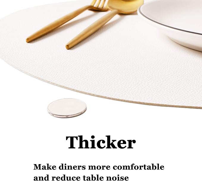 Wipeable Placemats and Coasters Leather Table Mats Waterproof Heat-Resistant Easy to Clean for Dining Table Set Kitchen Table Set of 4, White
