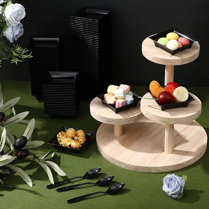 400 Pcs Mini Appetizer Plates with Spoons 2.44" x 2.44" Disposable Mini Dessert Plates Plastic Appetizer Bowls Tiny Serving Trays for Party Birthday, Wedding