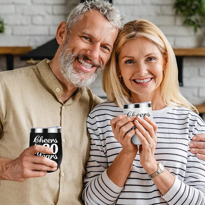 20th Anniversary Wedding Gifts for Couple 20 Anniversary Twenty Years Anniversary Decorations 20 Years Marriage Gifts for Wife Husband Parents 2 Pack Wine Tumbler 12 OZ