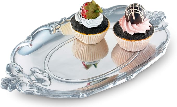 Arthur Court Aluminum Fleur-De-Lis Oval Tray, 13 x 8 inch - Elegant Emblem Design, Versatile for Any Occasion, Freezer & Oven Safe