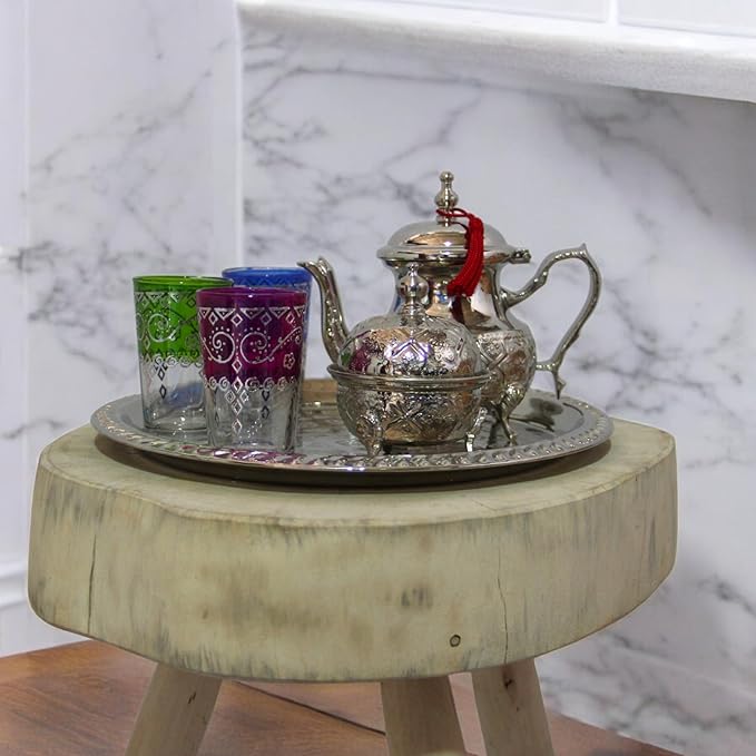 Moroccan Tea Tray Serving Cocktail Silver Handmade Fez Small Or Large Round (13 Inch)