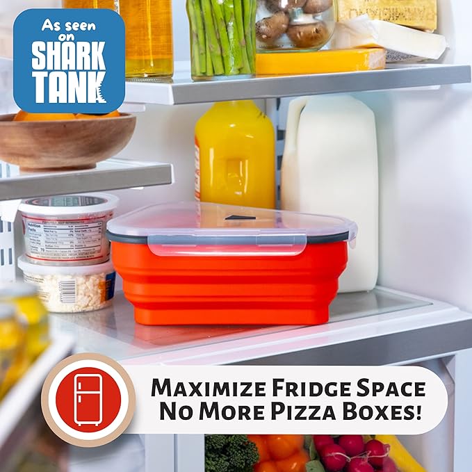 PIZZA PACK The Perfect Reusable Pizza Storage Container with 5 Microwavable Serving Trays - BPA-Free Adjustable Pizza Slice Container to Organize & Save Space, 3 Pack, Red, White, Blue