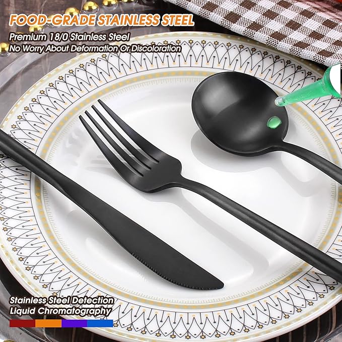 Matte Black Silverware Set,BEGEEL 20 Piece Stainless Steel Flatware Set,Service for 4,Satin Finish Tableware,Cutlery Sets,Utensil Sets for Kitchen and Home,Dishwasher Safe