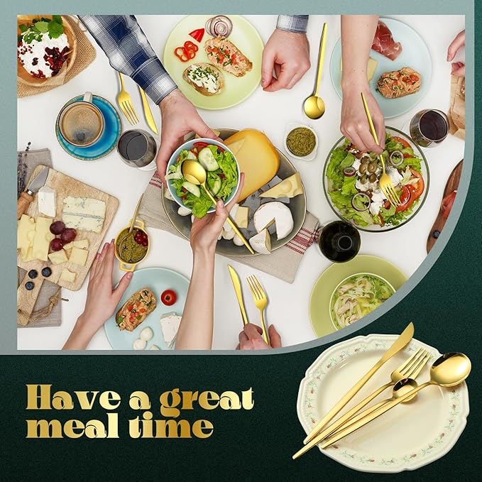 Yaomiao 400 Pcs Gold Silverware Set with Knives Spoons and Forks Portable Stainless Steel Flatware Reusable Utensils Dishwasher Safe Cutlery for Kitchen Restaurant Service