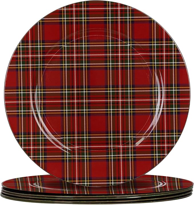 MAONAME 13" Red Charger Plates Set of 6, Plastic Charger for Dinner Plates, Christmas Plate Chargers, Round Chargers for Table Setting, Wedding Decor