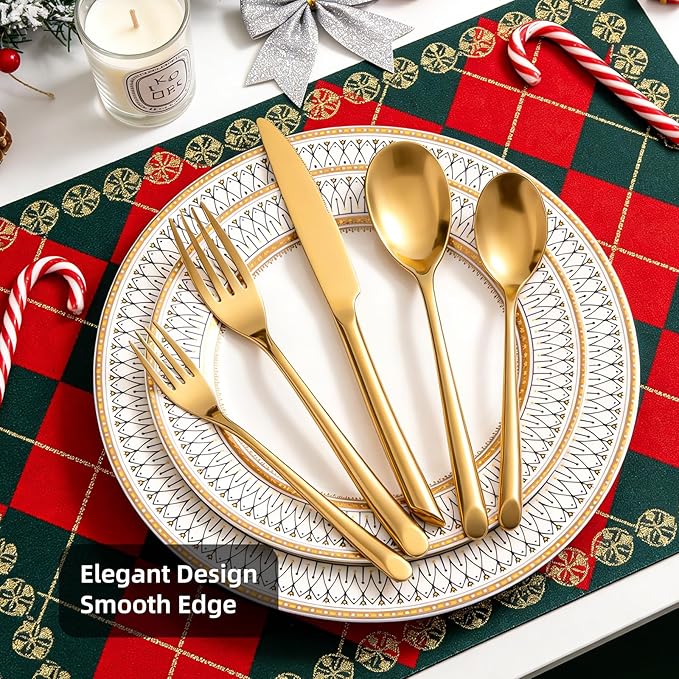 Gold 20-Piece Silverware Set, Elegant Stainless Steel Flatware Set, Cutlery Set Mirror Polished, Dishwasher Safe, Service for 4