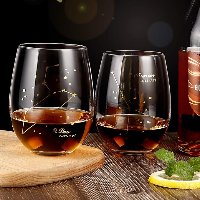 HOHY Leo Zodiac Wine Glass 20 Oz, Leo Zodiac Birthday Horoscope Wine Gifts for Women, Birthday Wine Glass Astrology Constellation Christmas Gifts for Women, Constellation Wine Glasses Golden