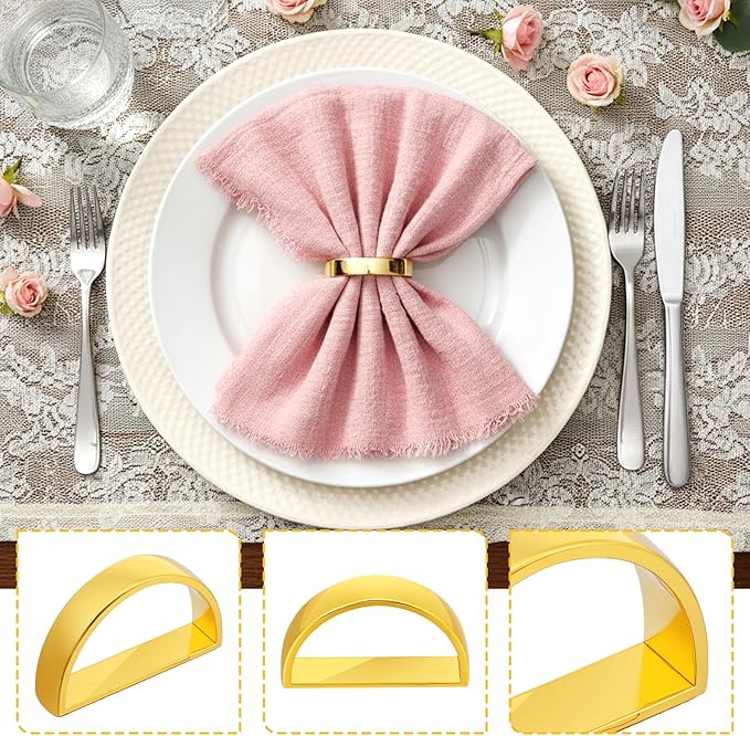 40Pcs Zinc Alloy Napkin Rings, Festival Metal Napkin Ring Holders, Gold Modern Serviette Buckles, Semicircle Metallic Adornment for Table Settings Kitchen Dinner Party Wedding