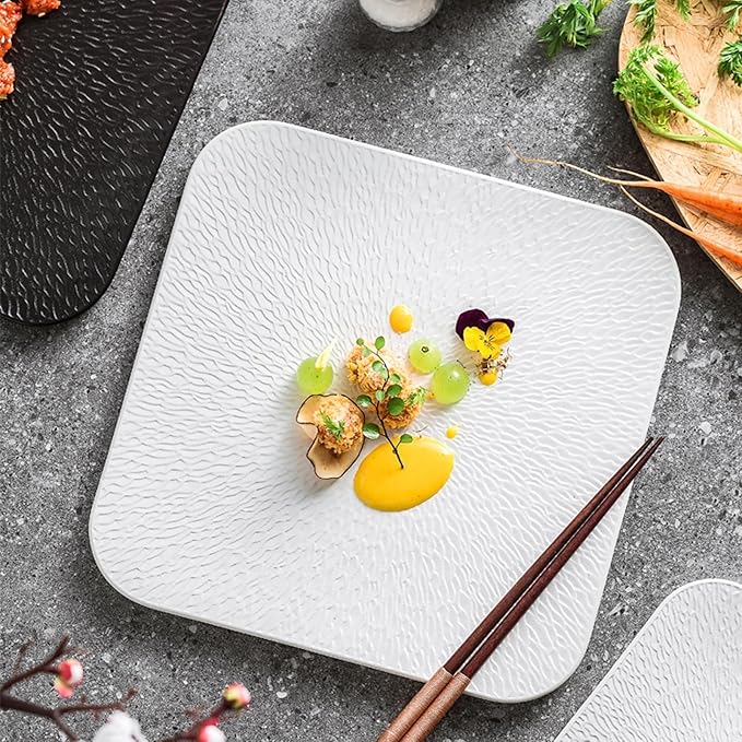 SONGCHAO Party Supplies Creative Square Steak Plate Home Restaurant Western Food Plate Dessert Tray Kitchen Ceramic Plate Snack Plate Party Plates (Color : B, Size : 8.5inch)