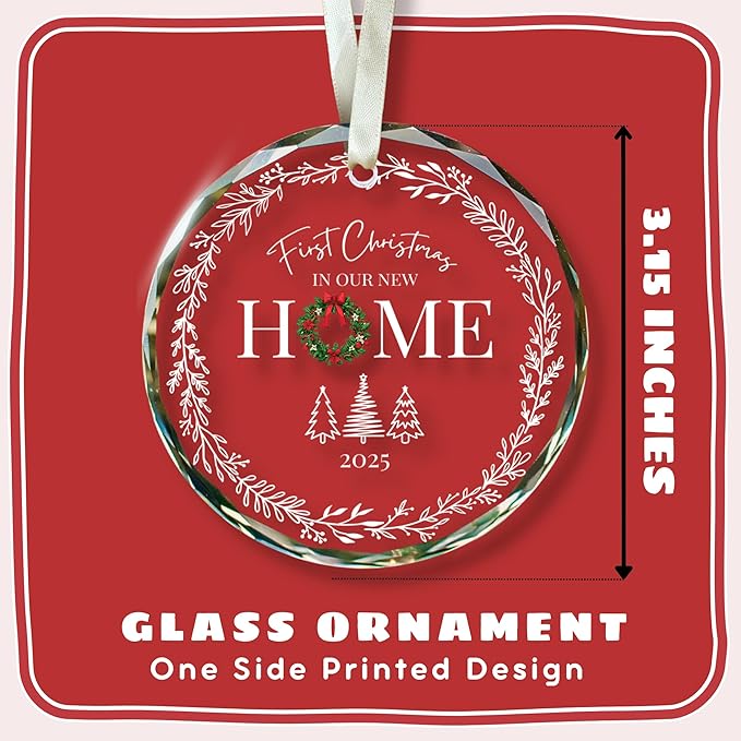 New Home Christmas Ornament 2025 - House Warming Gifts New Home - Housewarming Gifts for First House, Housewarming Gift Ideas for Couple, Newhouse Owners - Glass First Home Ornament 2025