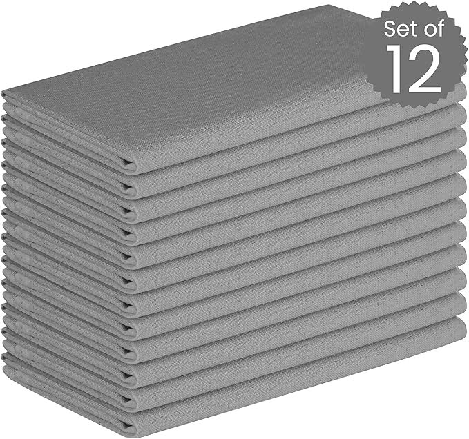 Set of 12 Cloth Dinner Napkins 100% Cotton - Soft Durable Washable - Ideal for Farmhouse Party Weddings Christmas Easter - Perfect Everyday Use Table Linen Cloth Napkins Grey 17x17