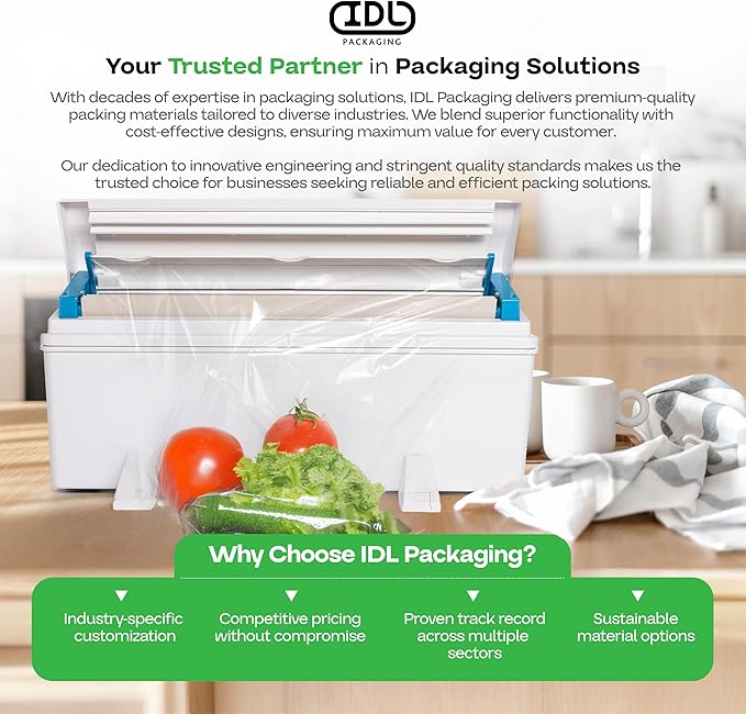 IDL Packaging WP-179D 12" WrapMaster Dispenser for Food Film Rolls, White – Professional Dispenser with Cutter for Home or Commercial Kitchen – Hidden Blade, Smooth and Safe Cutting