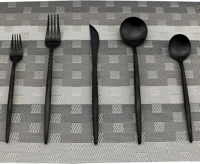 Luxury Black Matte Flatware 20 Pieces 18/10 Stainless Steel Salad Spoons and Forks Knife Set Black Silverware Set DISHWASHER SAFE, Service for 4