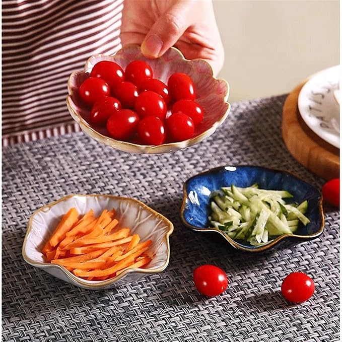 GUERNSEY Snack Bowls 4.4 Inch Ceramic Lotus Plate Sauce Plate Sushi Sauce Snack BBQ Ceramic Plate Dipping Sauce Plate Seasoning Plate Snack & Dip Bowls
