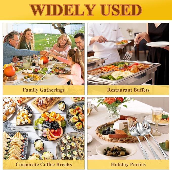 6 Pcs Serving Utensils Set, 11 Inch Silver Serving Utensil with 2xServing Spoons, 2xSlotted Spoons, 2xServing Forks, Stainless Steel Utensil Set for Party Banquet Catering Buffet