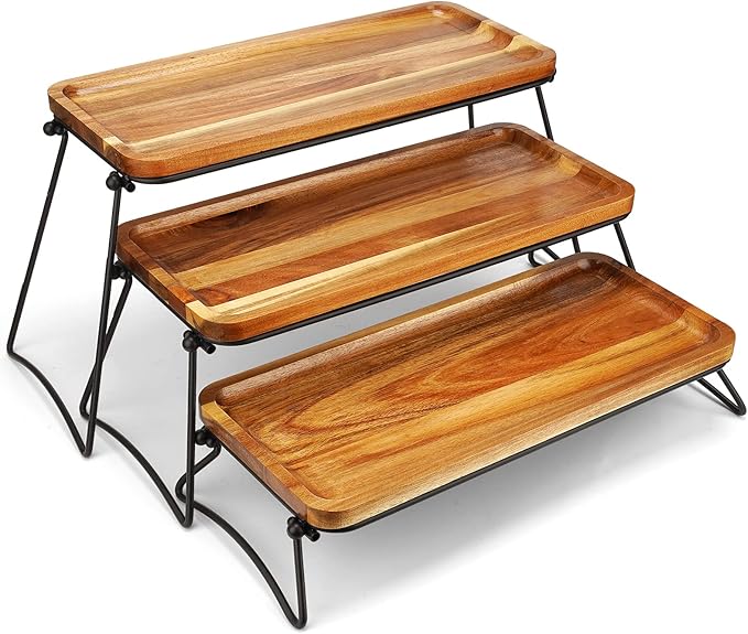 Manspdier 3 Tier Cupcake Stand & Towers Serving Tray for Party, Acacia Wooden Dessert Table Display Set, Decorative Tiered Decor Small Chees Charcuterie Boards Rustic Wood Platters Trays, (A010)