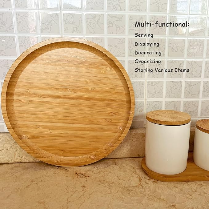 Wood Vanity Tray, Bathroom Counter Solid Bamboo Organizer, Toilet Tank Top Wooden Serving Plate for Dinner Tea Coffee (Natural Bamboo Color, 9.8 x 9.8 inch)
