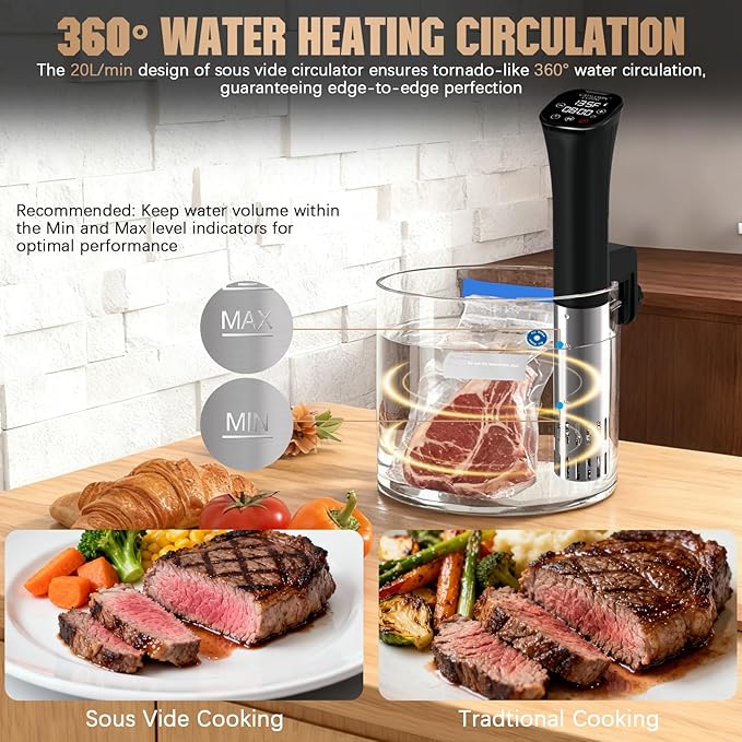 Sous Vide Cooker, Wine Chiller, 1000W, Immersion Circulator Sous Vide Machine, Suvee Cooker with Accurate Temperature & Timer, Fast Heating, Cookbook, Easy to Store, Home Kitchen Use