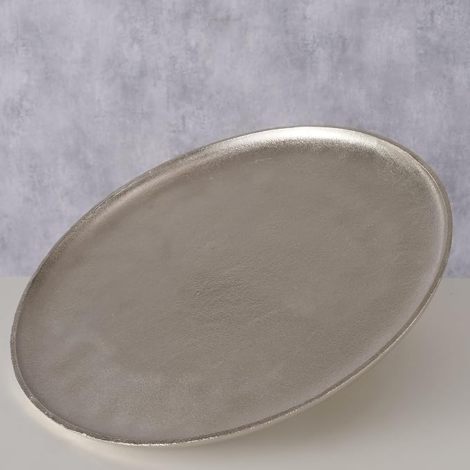 BOLTZE Phoenix 2070747 Tray in Silver Aluminium Height 2 cm Diameter 42 cm Round Handmade Serving Tray Decoration