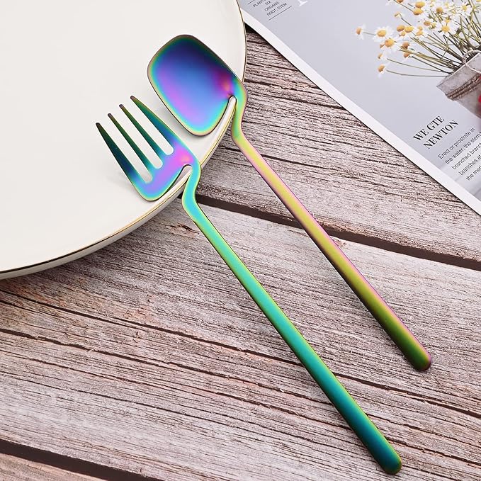 JASHII 28-Piece Rainbow Silverware Flatware Set for 4, 304 Stainless Steel Colorful Eating Utensils Cutlery, Tableware for Home Restaurant Party - Hanging Cup - Dishwasher Safe