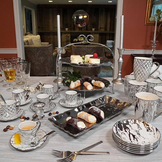 Certified International Matrix Silver Plated 6" Luncheion/Canape Plates Set of 6 Assorted Designs