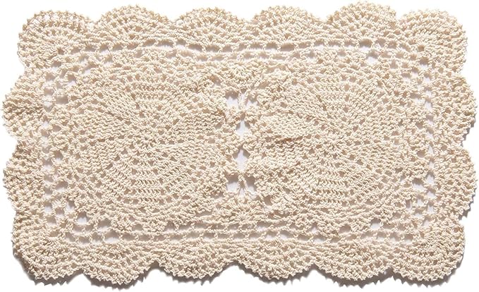 Handmade Rectangle Doilies, 2-Piece Handmade Crochet Cotton Doilies Lace Table Crochet Placemats Coaster (Beige)