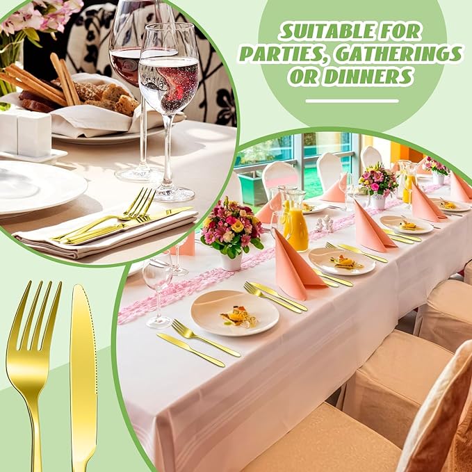 Nuenen 100 Pieces Stainless Steel forks and knives Dinner Flatware Set Tableware Cutlery for Butter Kitchen Restaurant, Dishwasher Safe(Gold,8.4 Inches, 7.1 Inches)