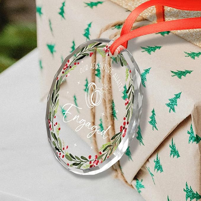 Wedding Gifts for Couples 2025, Mr and Mrs Gifts, Our Adventure Awaits Engaged Glass Ornament, Bridal Shower Gift Engagement Gift for Newlyweds, Married Christmas Ornaments 2025