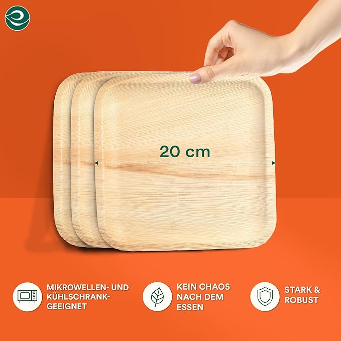 ECO SOUL Palm Leaf Plates 8"(50 Count) Square Compostable Bamboo Plates Heavy- Duty, Biodegradable Eco-Friendly Dinnerware for Christmas Party Dinner, Wedding, Holiday & Event