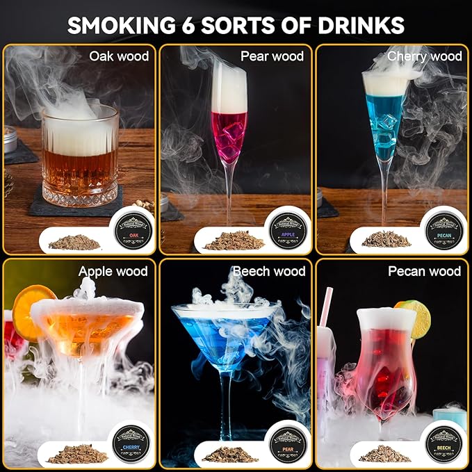 Electric Whiskey Smoker kit - Built-in Lighter (No Butane）Drink Smoker, 6 Wood Chip Flavors, Rechargeable Cocktail Smoker Kit, Birthday Bourbon Whiskey Gift, Suitable for Men, Dad, Husband