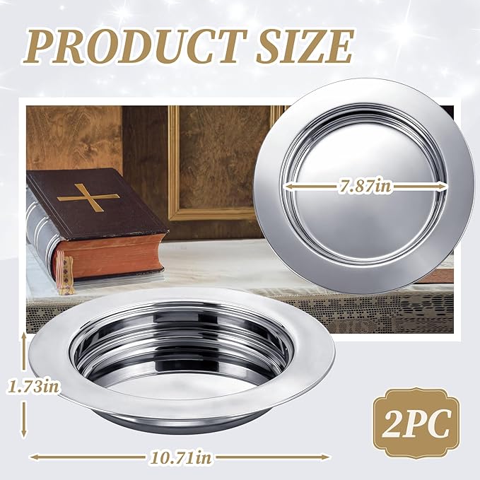 2Pcs Stainless Steel Communion Bread Plate for Church – Silver Communion Tray for Bread, Church Worship Supplies（No Lid）