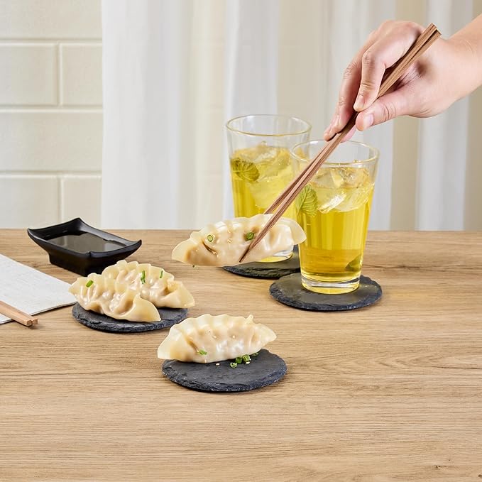Restaurantware Round Slate Platter 10 Count 3.9 x 3.9 Inch Scratch-Resistant Slate Cheese Board Modern Serving Tray Black Rustic Design for Charcuterie and Appetizers
