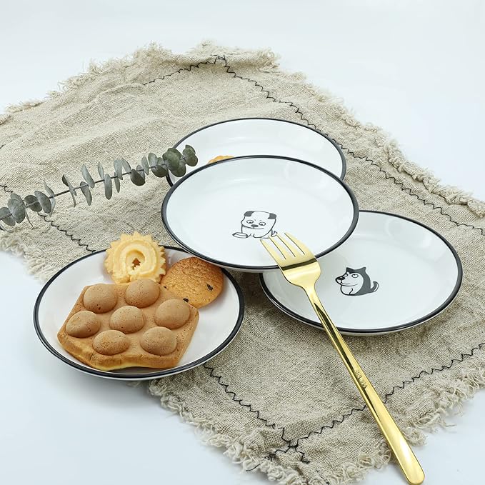 SOCOSY Cute Cartoon Dog Ceramic Seasoning Dishes Sauce Dish Sushi Dipping Bowl Appetizer Plates Tea Bag Holder Serving Dish for Kitchen 5'' (Dog)