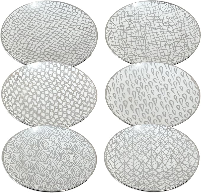 Certified International Mosaic Silver Plated 6" Luncheion/Canape Plates Set of 6 Assorted Designs