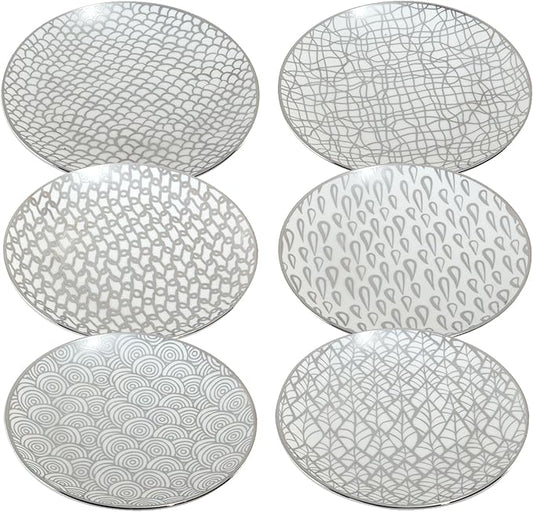 Certified International Mosaic Silver Plated 6" Luncheion/Canape Plates Set of 6 Assorted Designs